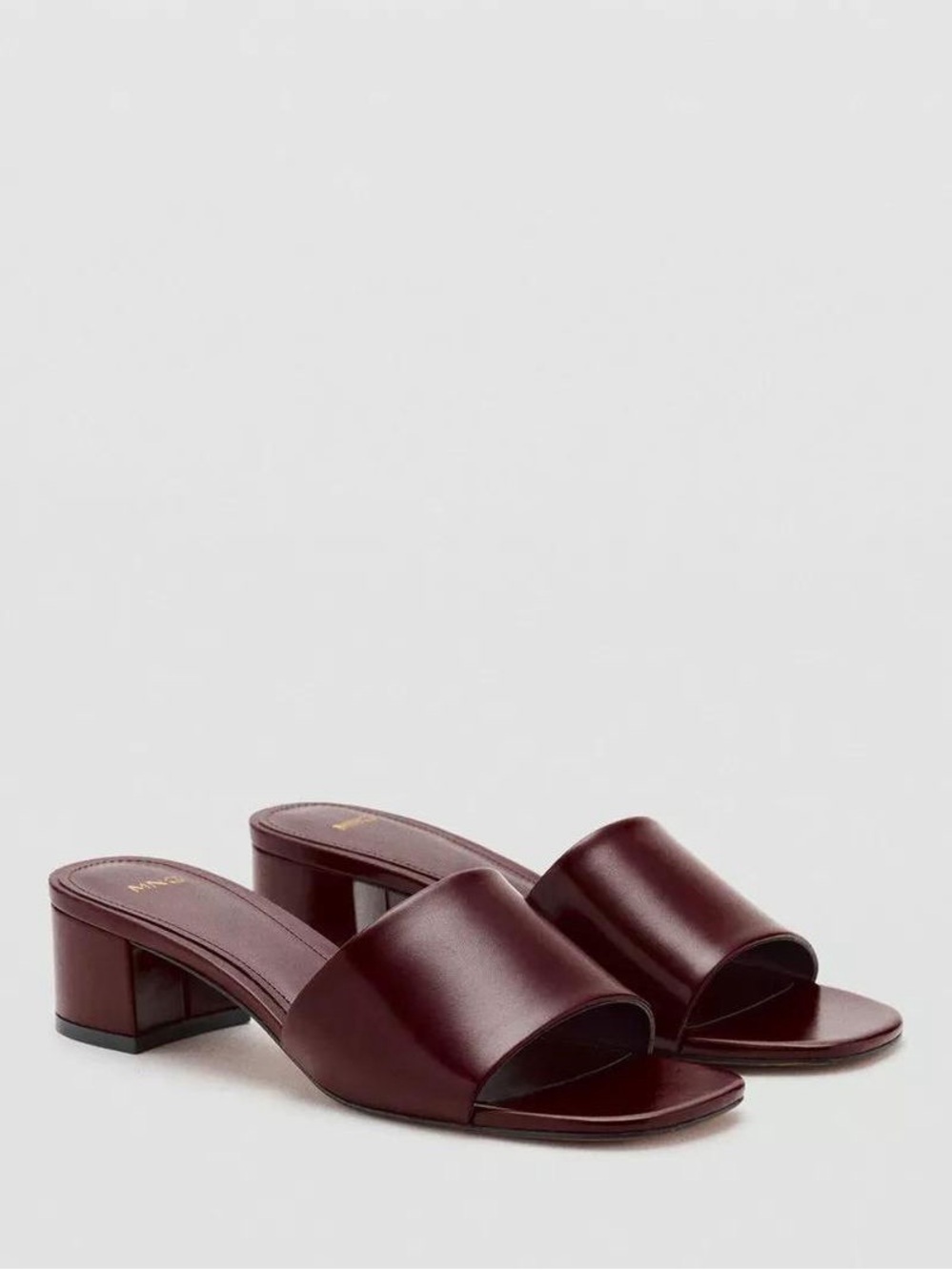 MANGO Square Toe Block Heel Slide Sandals – Burgundy/Wine Red